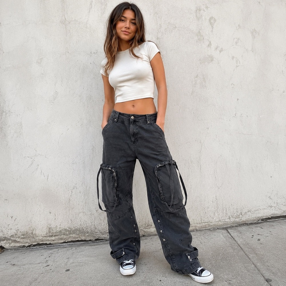 Free People We The Free Can't Compare Cargo Pants Women's L Washed Black69.99 - Picture 2 of 8